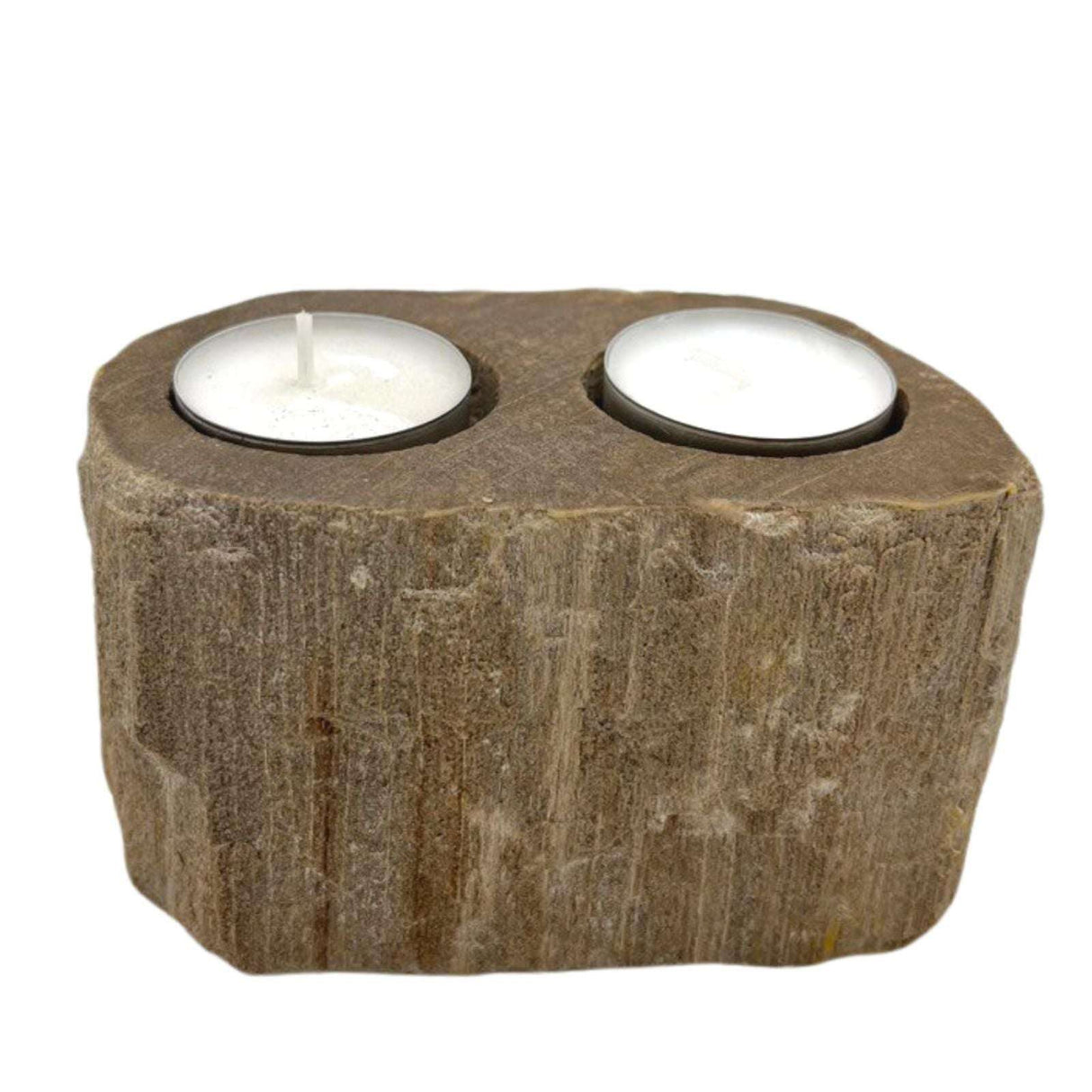 Petrified Wood Candle Holder - Double AW Dropship UK