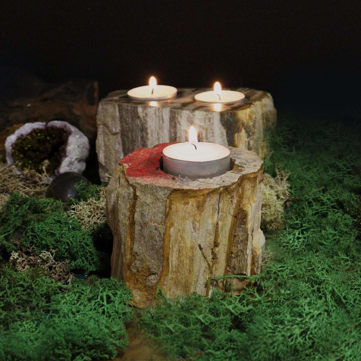 Petrified Wood Candle Holder - Single Low AW Dropship UK