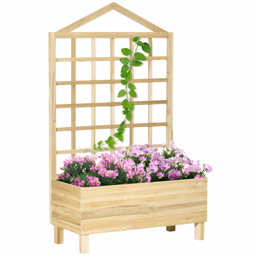Outsunny Wooden Garden Planters with Trellis for Vine Climbing Plants, Natural Outsunny
