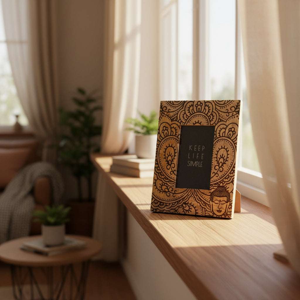 Med Mango Wood Picture Frame - Buddha - Black AW Dropship UK