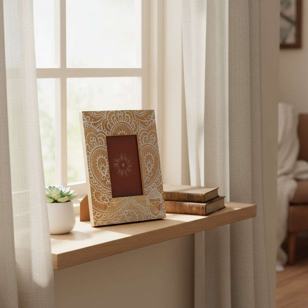 Med Mango Wood Picture Frame - Buddha - White AW Dropship UK