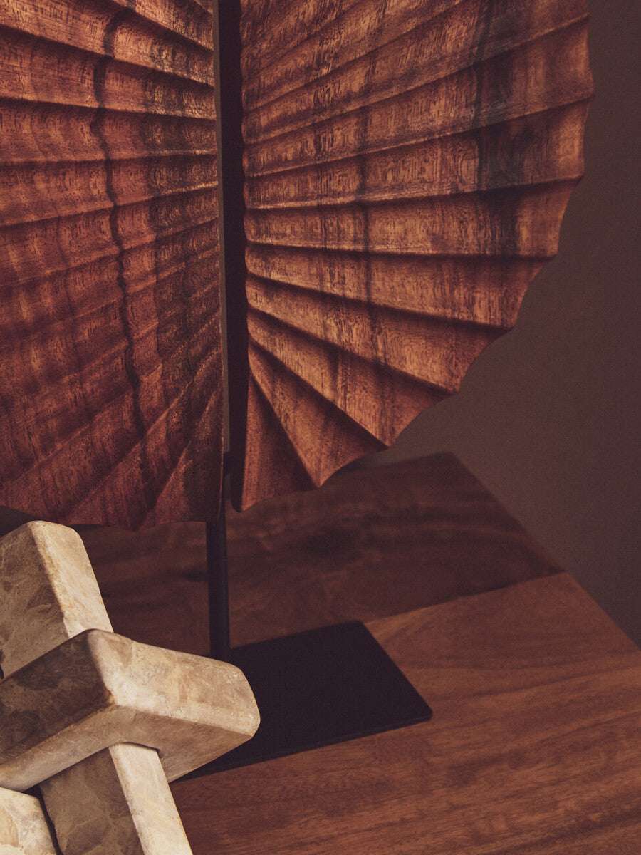 Orsina Wood Sculpture with Intricate Leaf Design on a Sturdy Base for Home Decor