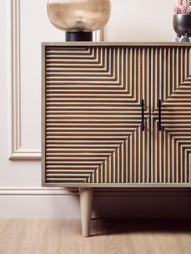 Satna Jute Black and White Design Mango Wood Sideboard Orsina