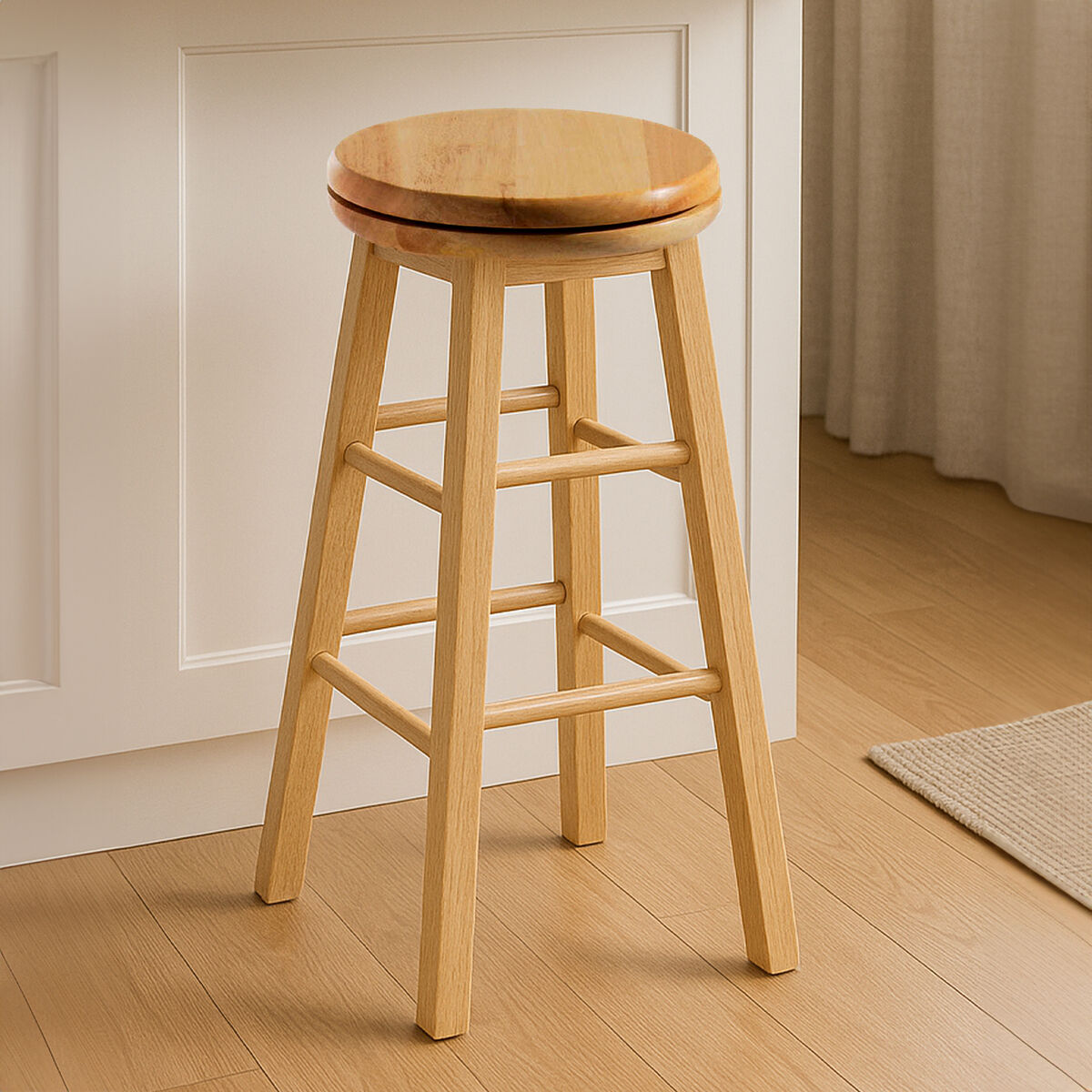 Orsina Bar Stool with a natural wood finish, ideal for kitchen or bar seating