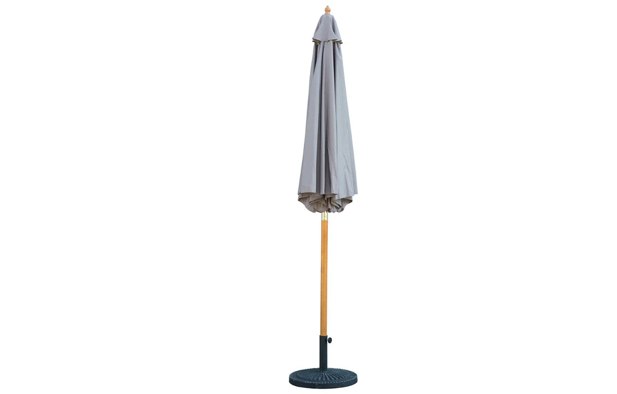 MINT Outdoor Wooden Parasol with a grey canopy and sturdy base for outdoor shade