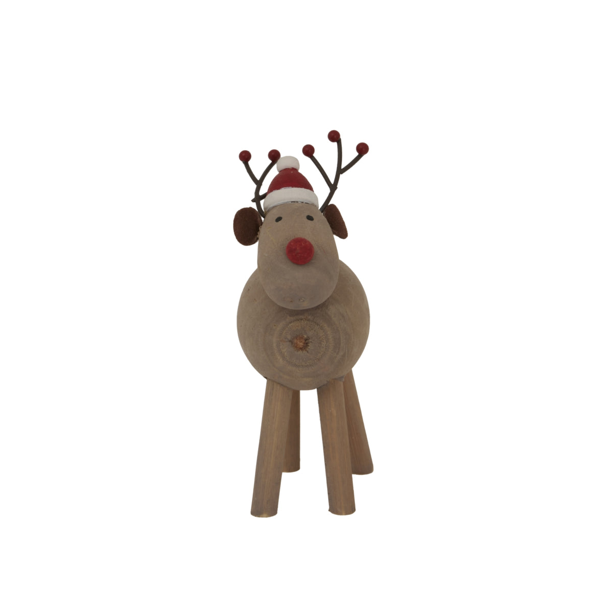 Rustic Rudolf Wooden Christmas Decor with Hat and Red Nose for Holiday Room Decorations