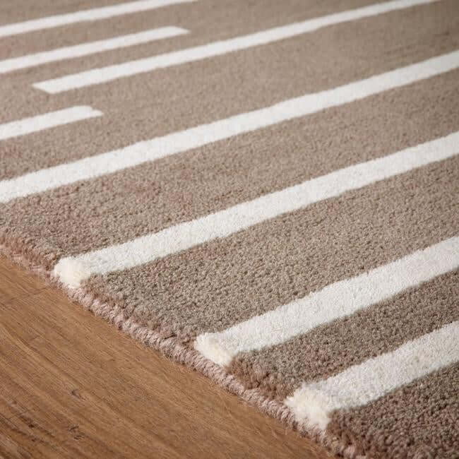 Light brown Wool Rug with white stripes, ideal for modern home decor