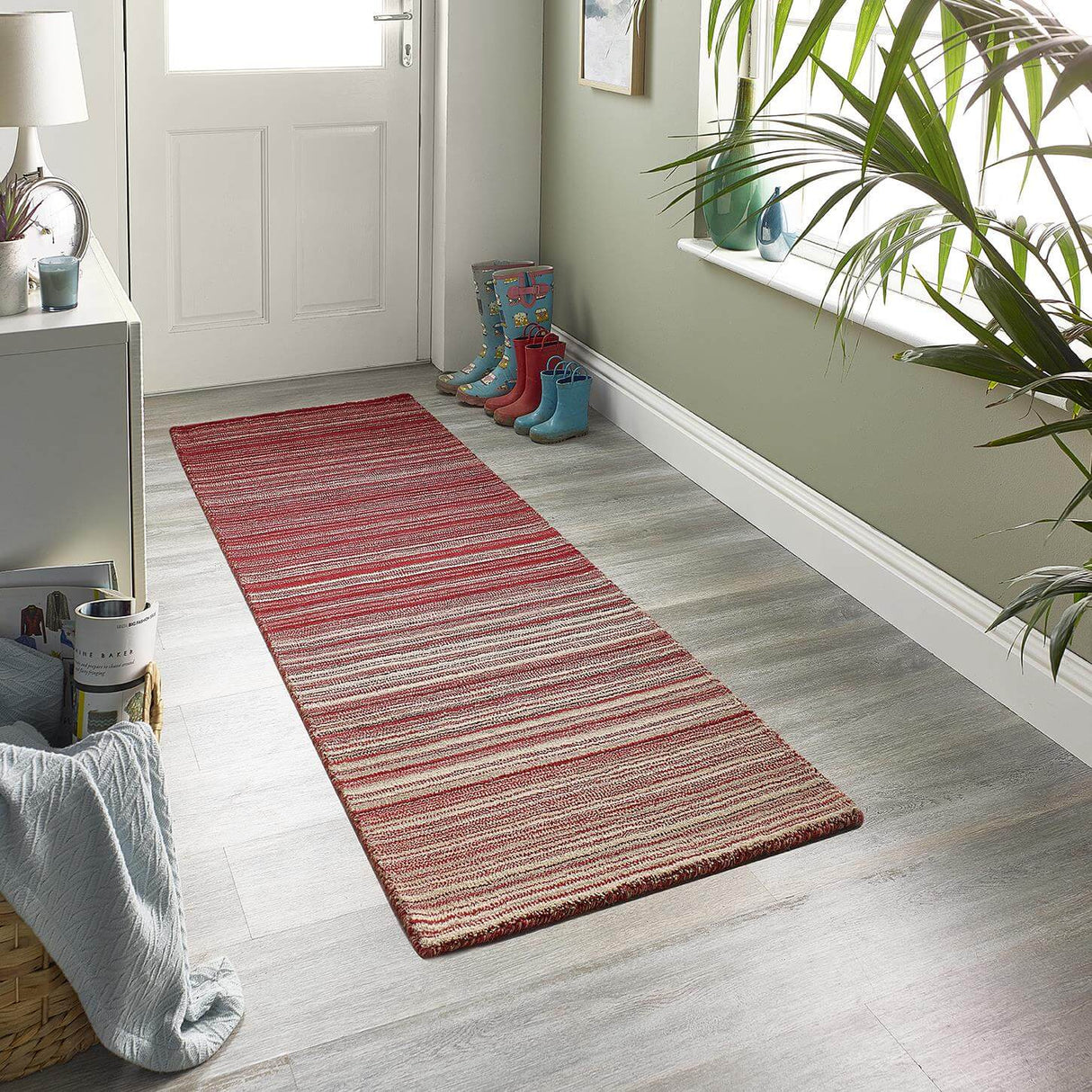 Wool Rug with Striped Design in Warm Tones, Ideal for Indoor Hallways and Living Spaces