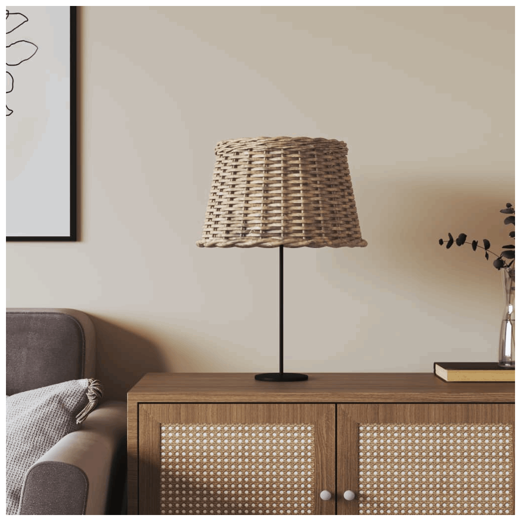 vidaXL Rattan Lamp Shade on a Black Stand for a Stylish Living Room Decor