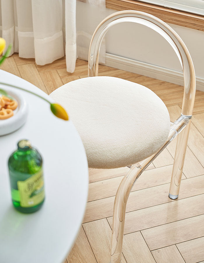 Stylish Le Di Vita Dressing Table Chair with a clear frame and soft upholstered seat