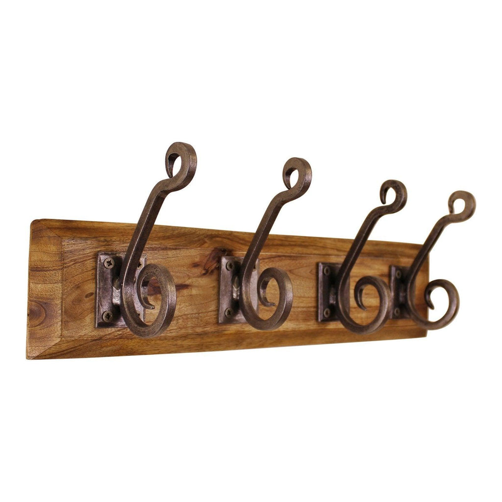 4 Piece Double Metal Hooks On Wooden Base - Shades 4 Seasons