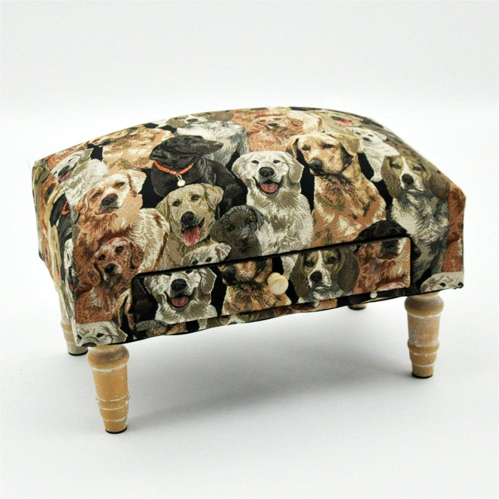 Dogs Fabric Footstool with Drawer - Shades 4 Seasons
