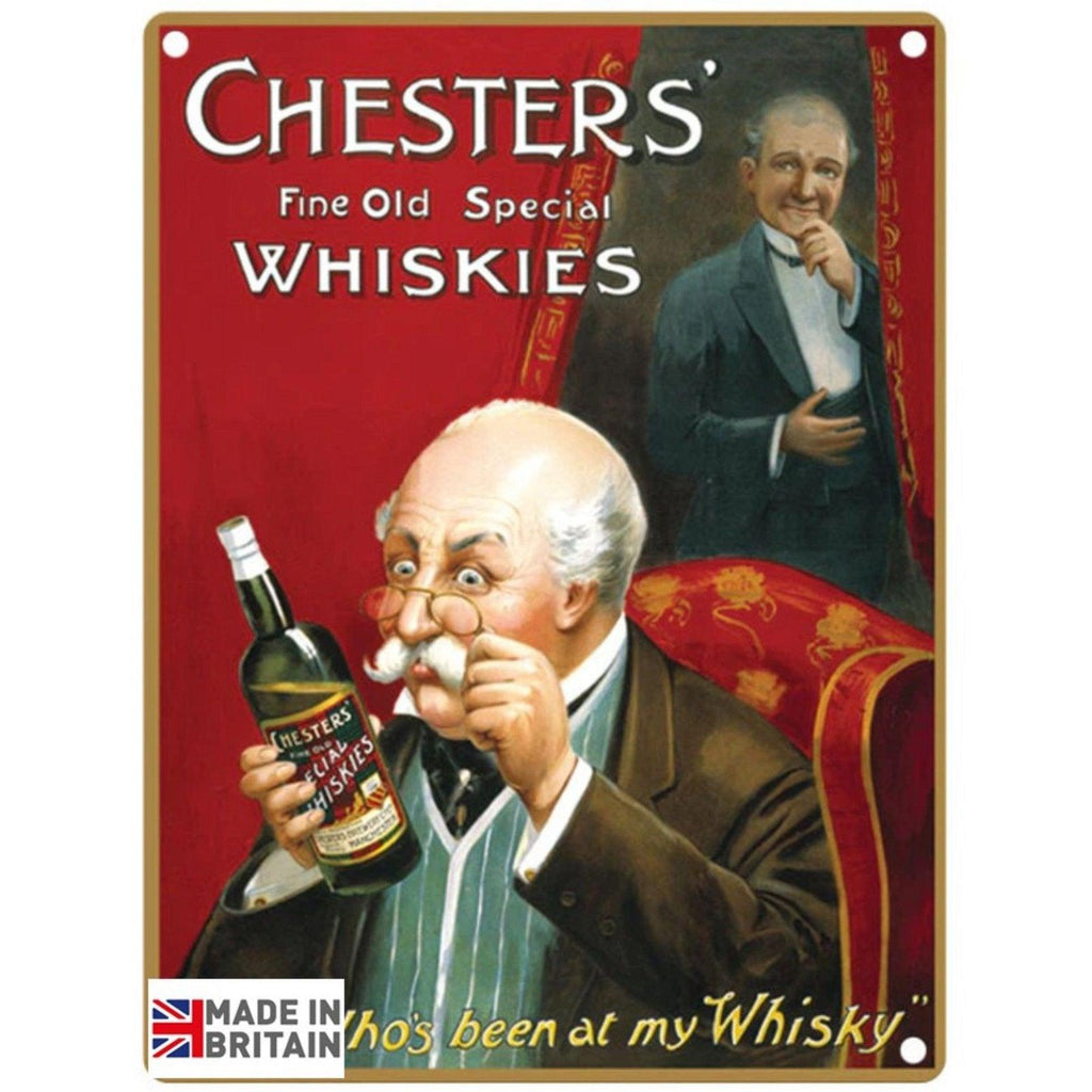 Large Metal Sign 60 x 49.5cm Vintage Retro Chesters' Whiskey - Shades 4 Seasons