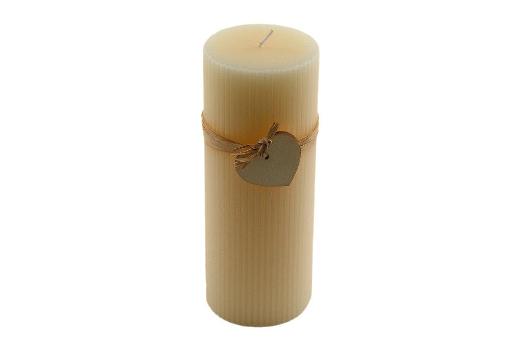 Large Cream Ridged Pillar Candle with Heart Decoration - Shades 4 Seasons