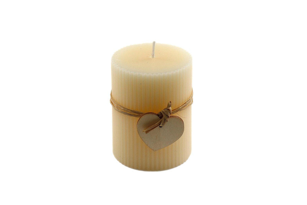 Small Cream Ridged Pillar Candle with Heart Decoration - Shades 4 Seasons