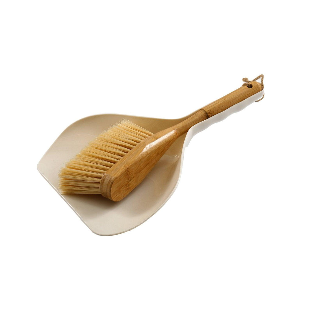 Cream Dustpan & Bamboo Wooden Brush - Shades 4 Seasons
