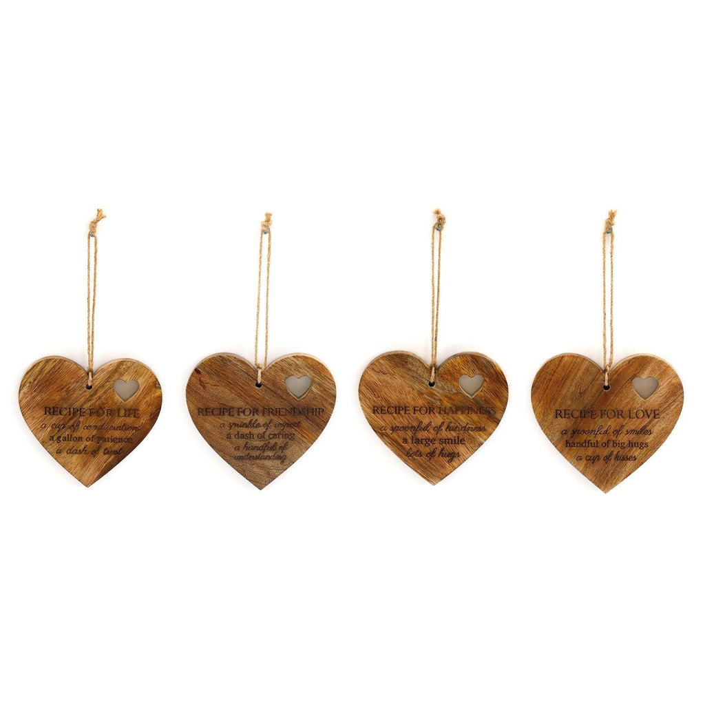 Set of 4 Wood Hanging Black Etched Life Recipe Heart Plaque - Shades 4 Seasons