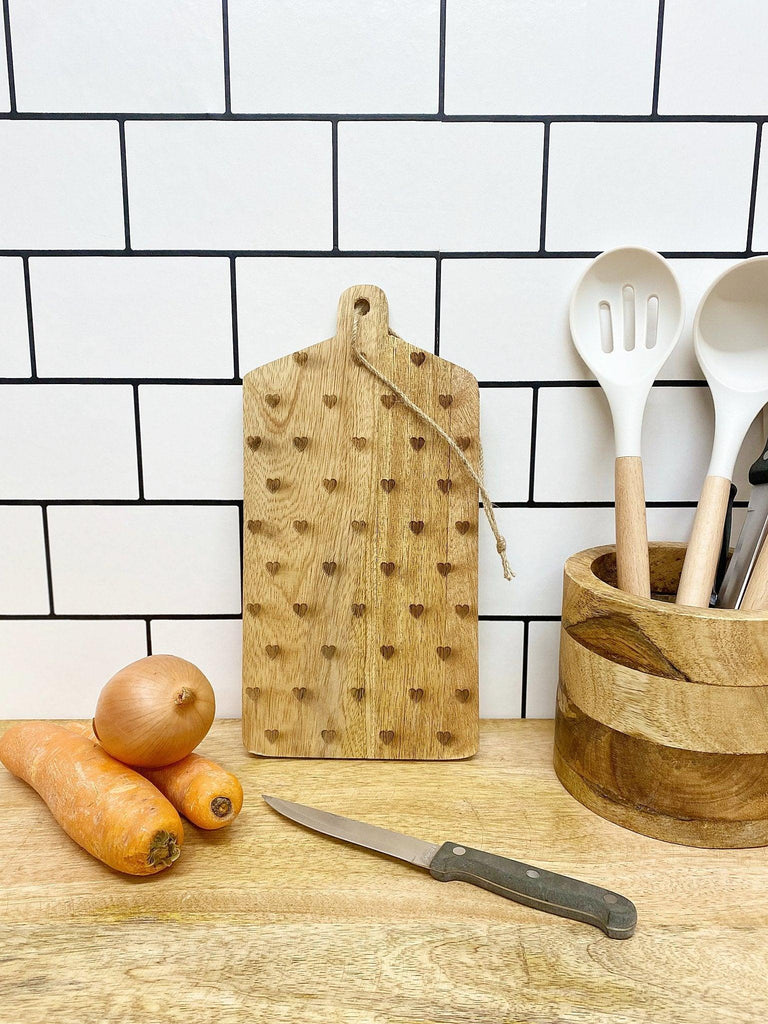 Hearts Design Engraved Wooden Cheese Board - Shades 4 Seasons