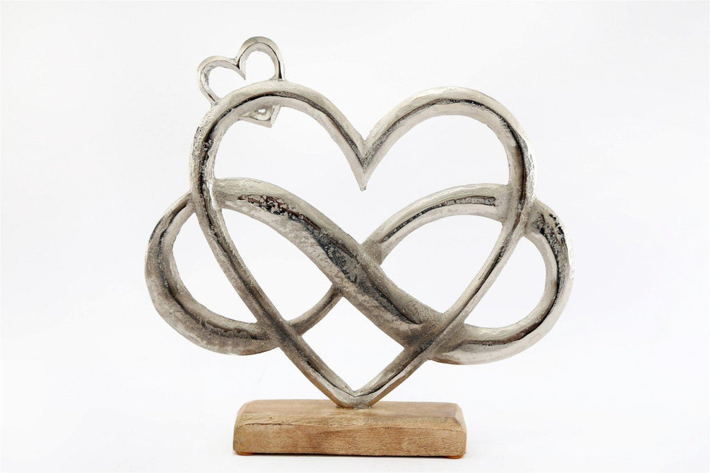 Metal Silver Entwined Hearts On A Wooden Base Large - Shades 4 Seasons