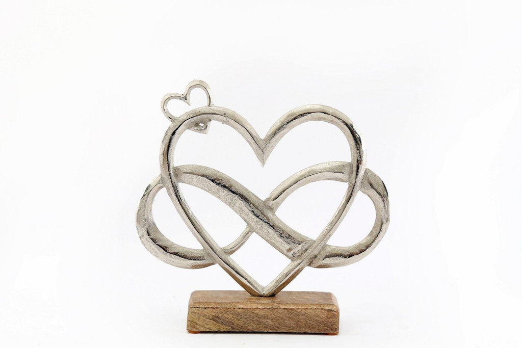 Metal Silver Entwined Hearts On A Wooden Base Medium - Shades 4 Seasons