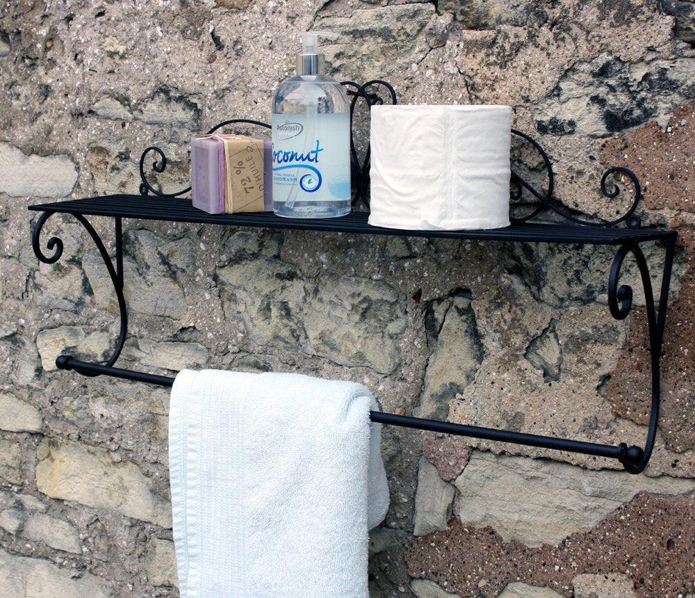 Black Scroll Towel Rail And Shelf - Shades 4 Seasons