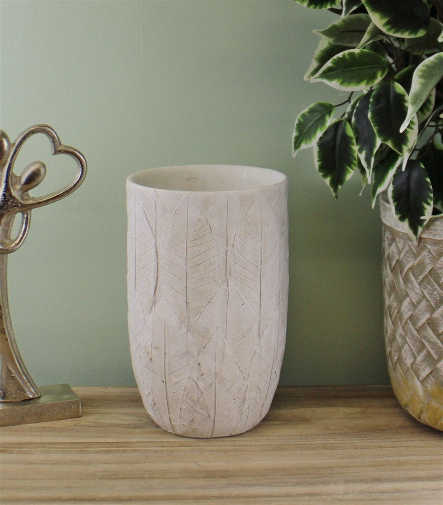 Cement Embossed Leaf Vase, 21.5cm - Shades 4 Seasons