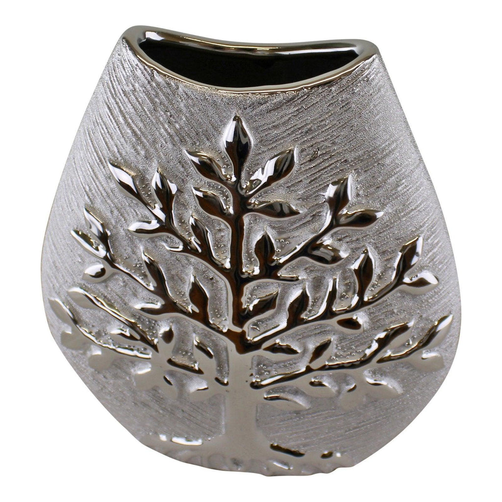 Ceramic Silver Tree Of Life Vase 20cm - Shades 4 Seasons