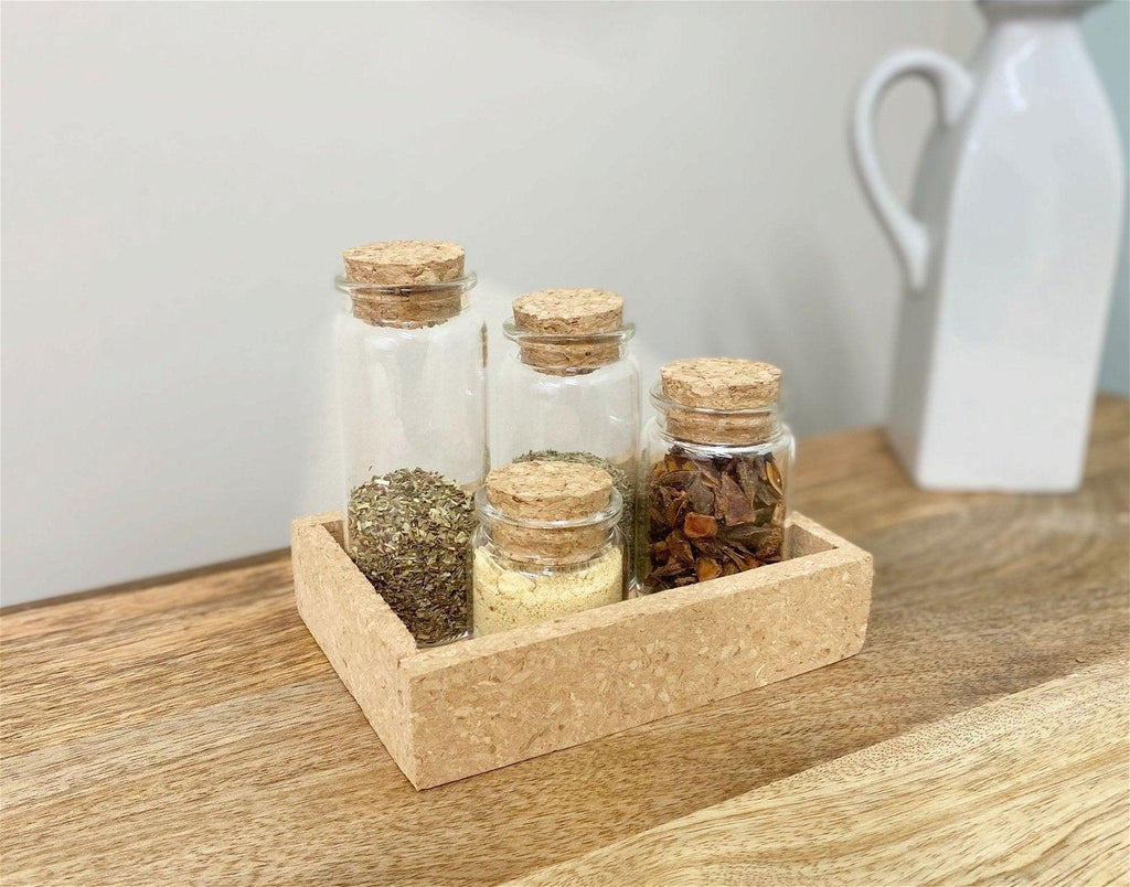 Cork Tray With Four Glass Bottles & Lids - Shades 4 Seasons