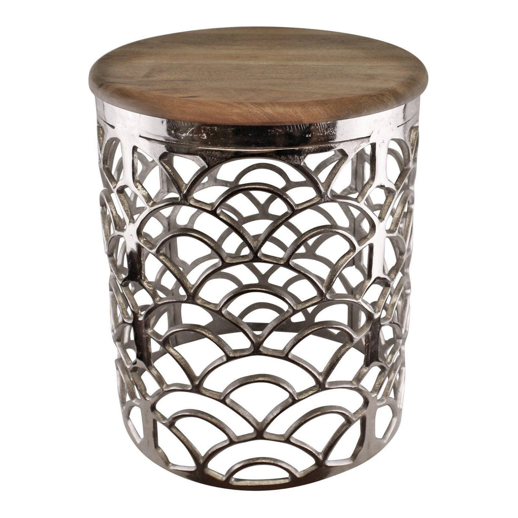 Decorative Silver Metal Side Table With A Wooden Top - Shades 4 Seasons