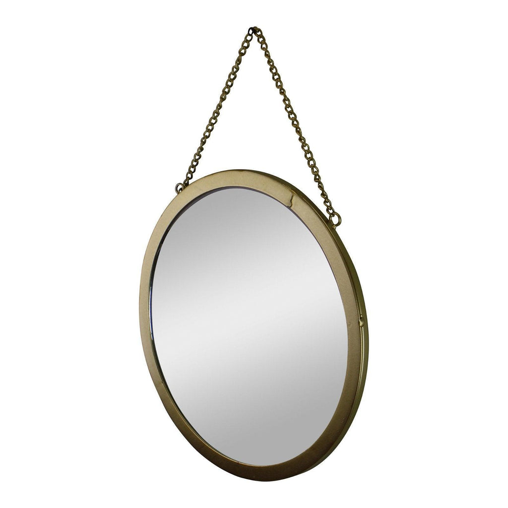 Gold Metal Circular Mirror With Hanging Chain, 30cm - Shades 4 Seasons