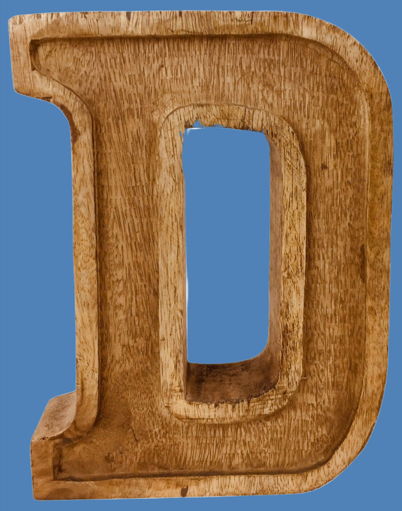 Hand Carved Wooden Embossed Letter D - Shades 4 Seasons
