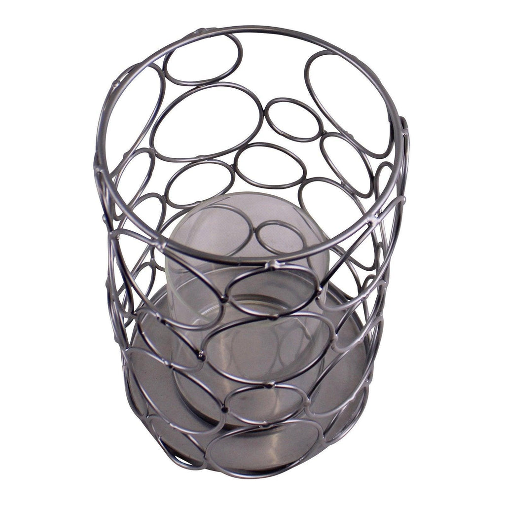 Large Silver Metal Abstract Design Candle Holder - Shades 4 Seasons