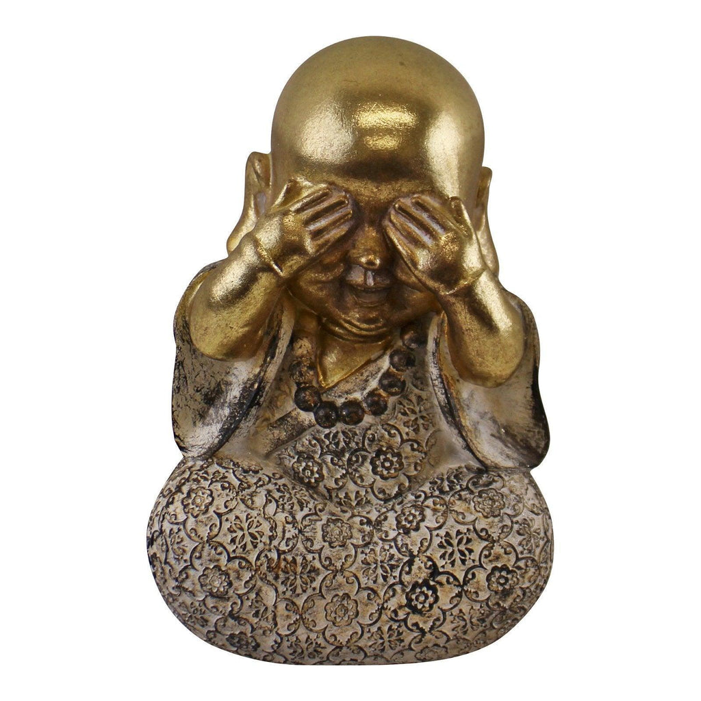 Set of 3 Gold Buddha Ornaments, See No Evil, Hear No Evil, Speak No Evil - Shades 4 Seasons