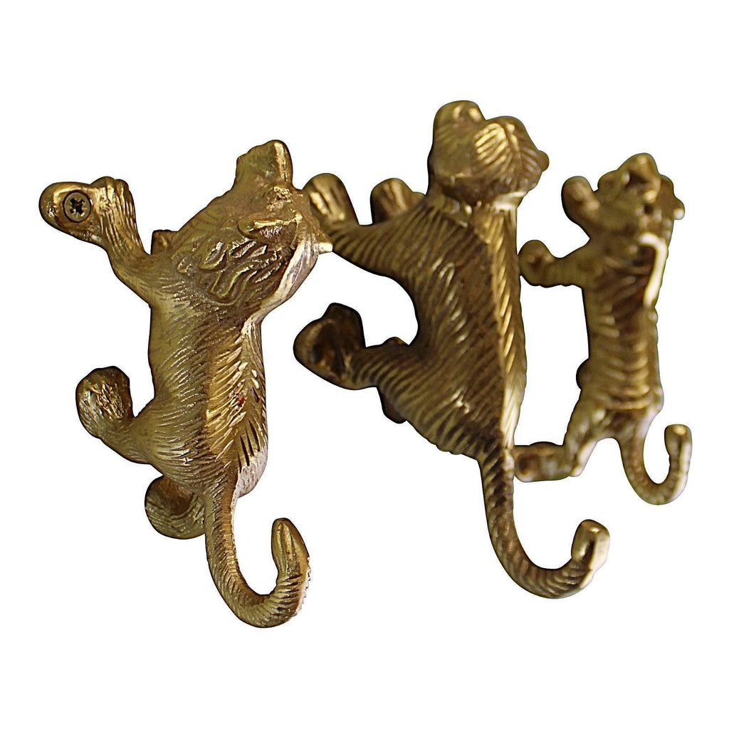 Set of 3 Gold Metal Safari Animal Coat Hooks - Shades 4 Seasons