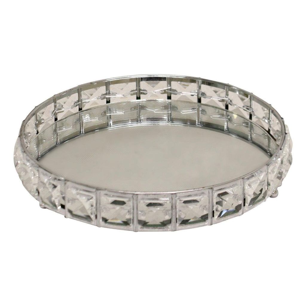 Small Mirrored Silver Tray With Bead Design, 21cm. - Shades 4 Seasons
