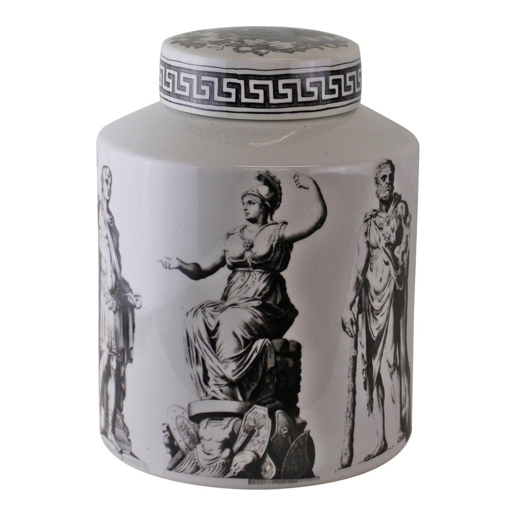 Small Round Grecian Style Porcelain Jar, Grecian Pottery - Shades 4 Seasons