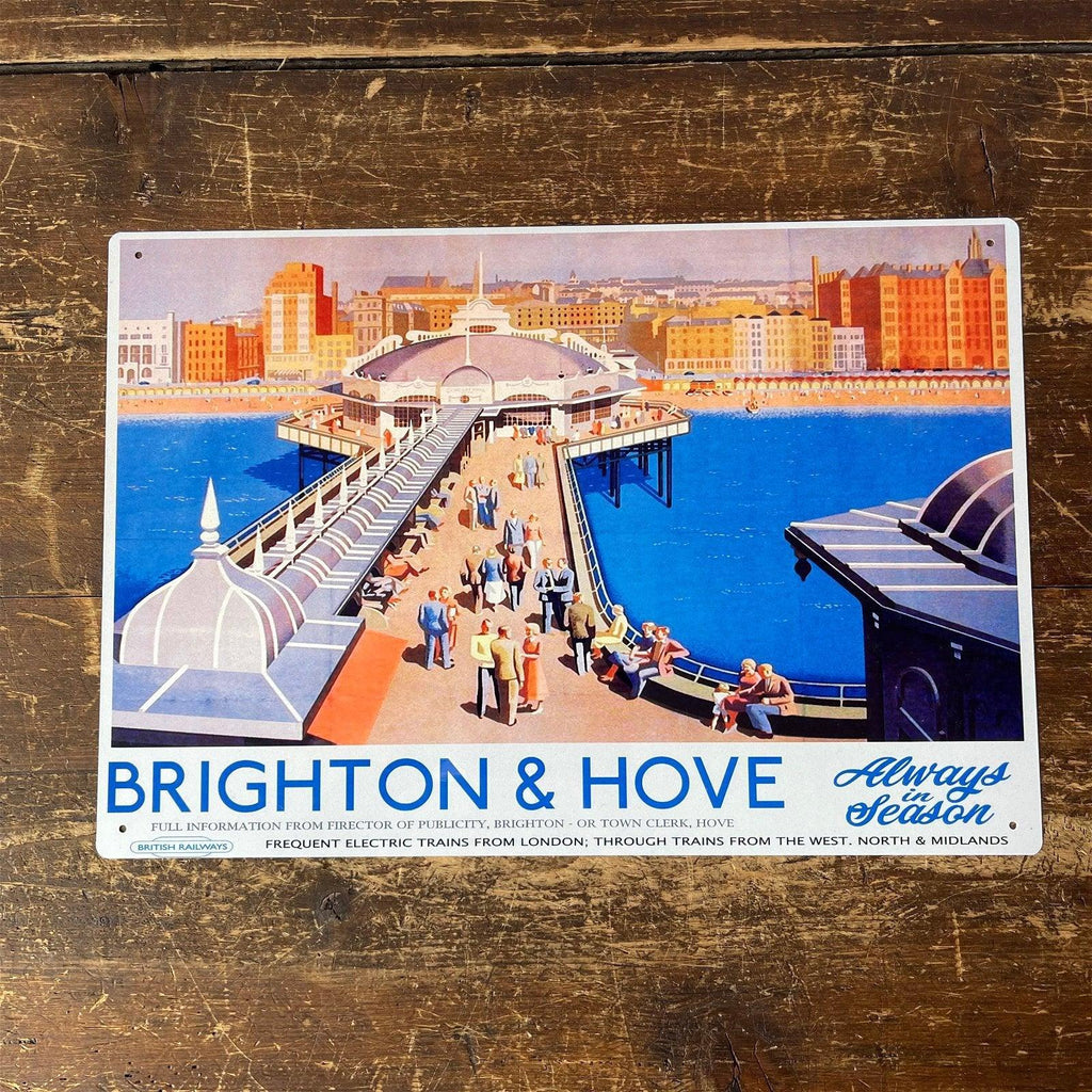 Vintage Metal Sign - British Railways Retro Advertising, Brighton & Hove - Shades 4 Seasons