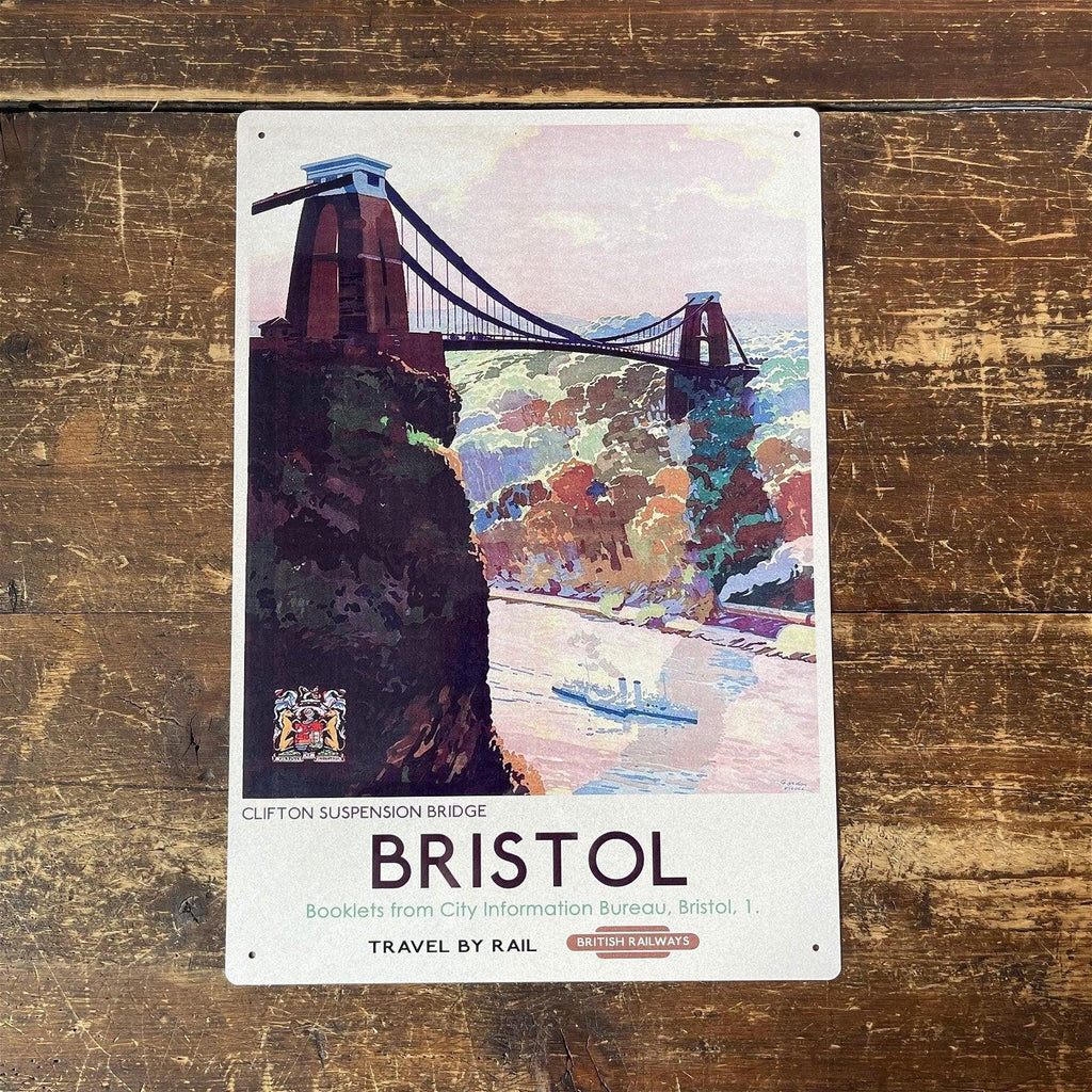 Vintage Metal Sign - British Railways Retro Advertising, Bristol Clifton Suspension Bridge - Shades 4 Seasons
