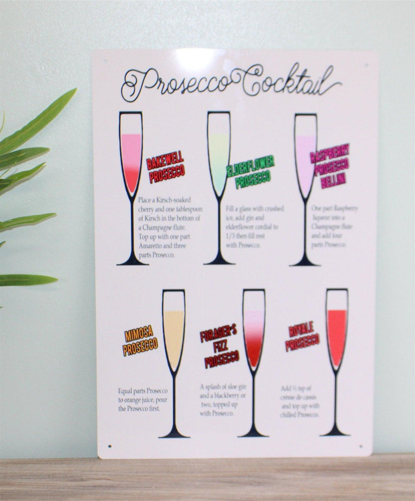 Vintage Metal Sign - Classic Cocktail Prosecco Recipes - Shades 4 Seasons
