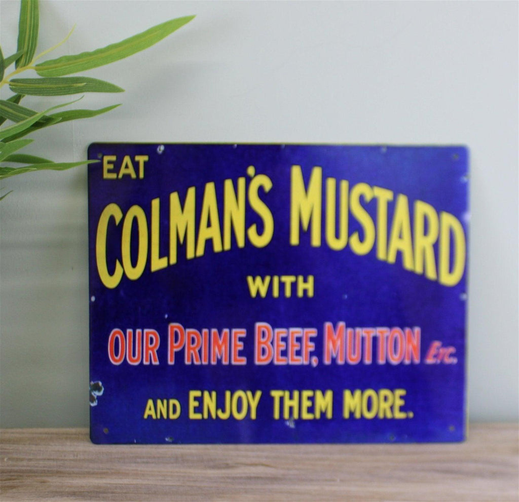 Vintage Metal Sign - Retro Advertising - Colmans Mustard - Shades 4 Seasons