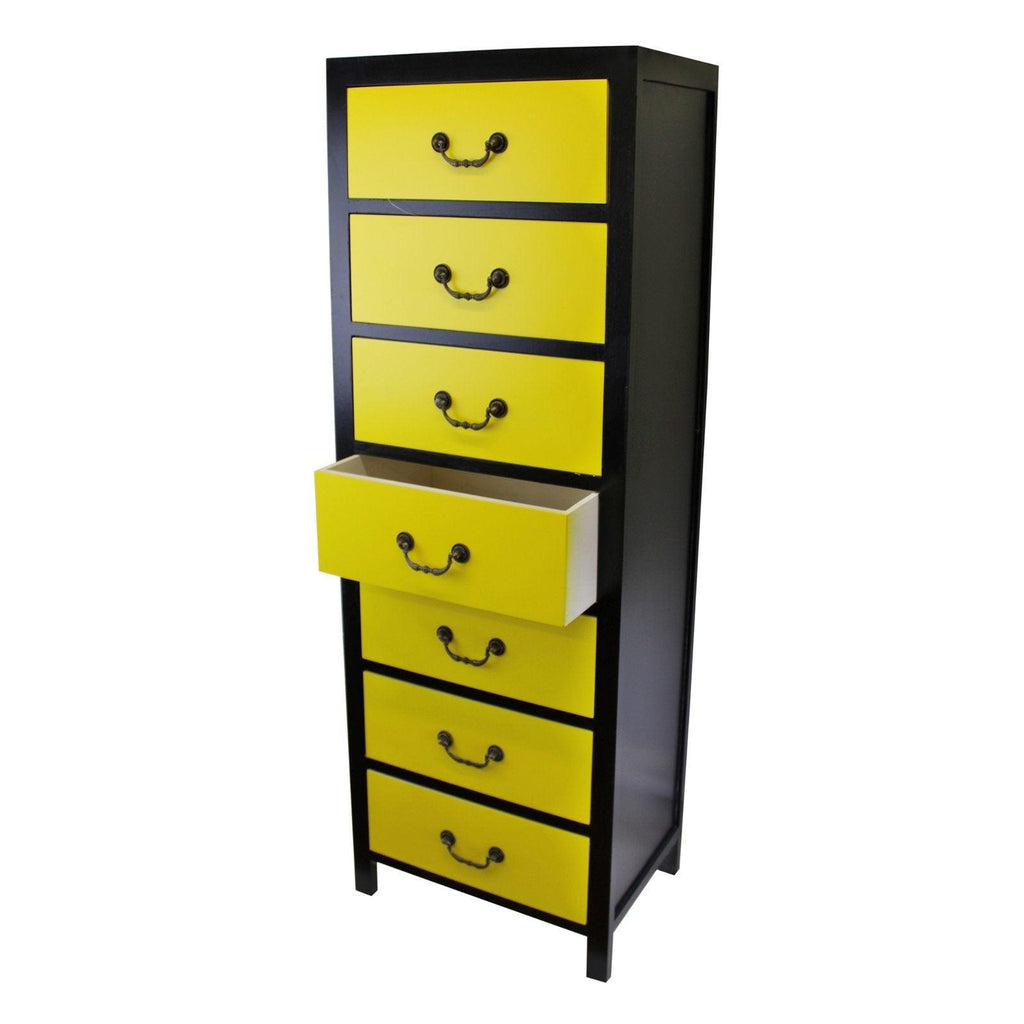 Yellow Tall Cabinet with 7 Drawers 38 x 26 x 110cm - Shades 4 Seasons