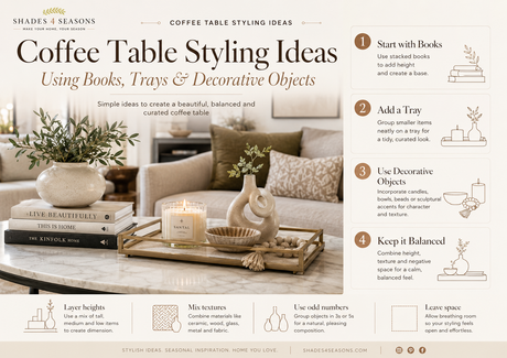 Coffee Table Styling Ideas featuring books, trays, and decorative objects for a balanced look