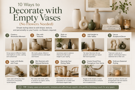 10 creative ways to decorate with empty vases, showcasing various styles and textures for home decor