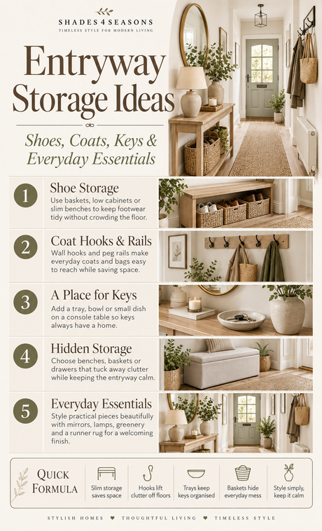 Entryway Storage Ideas Featuring Organised Space for Shoes, Coats, Keys and Everyday Essentials