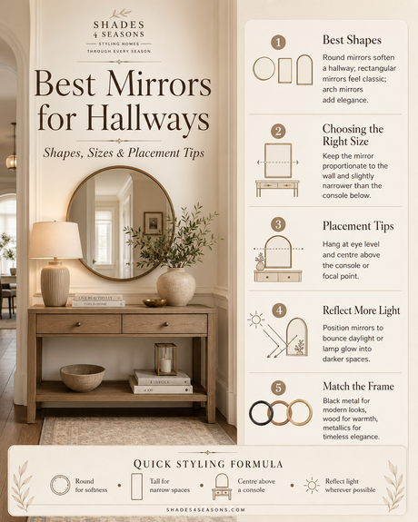 Guide on Best Mirrors for Hallways with tips on shapes, sizes and placement for stylish entryways