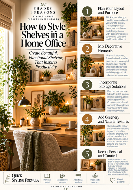 Guide on how to style shelves in a home office for a functional and inspiring workspace