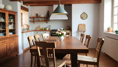 Stylish kitchen furniture with a wooden table and chairs in a modern kitchen setting