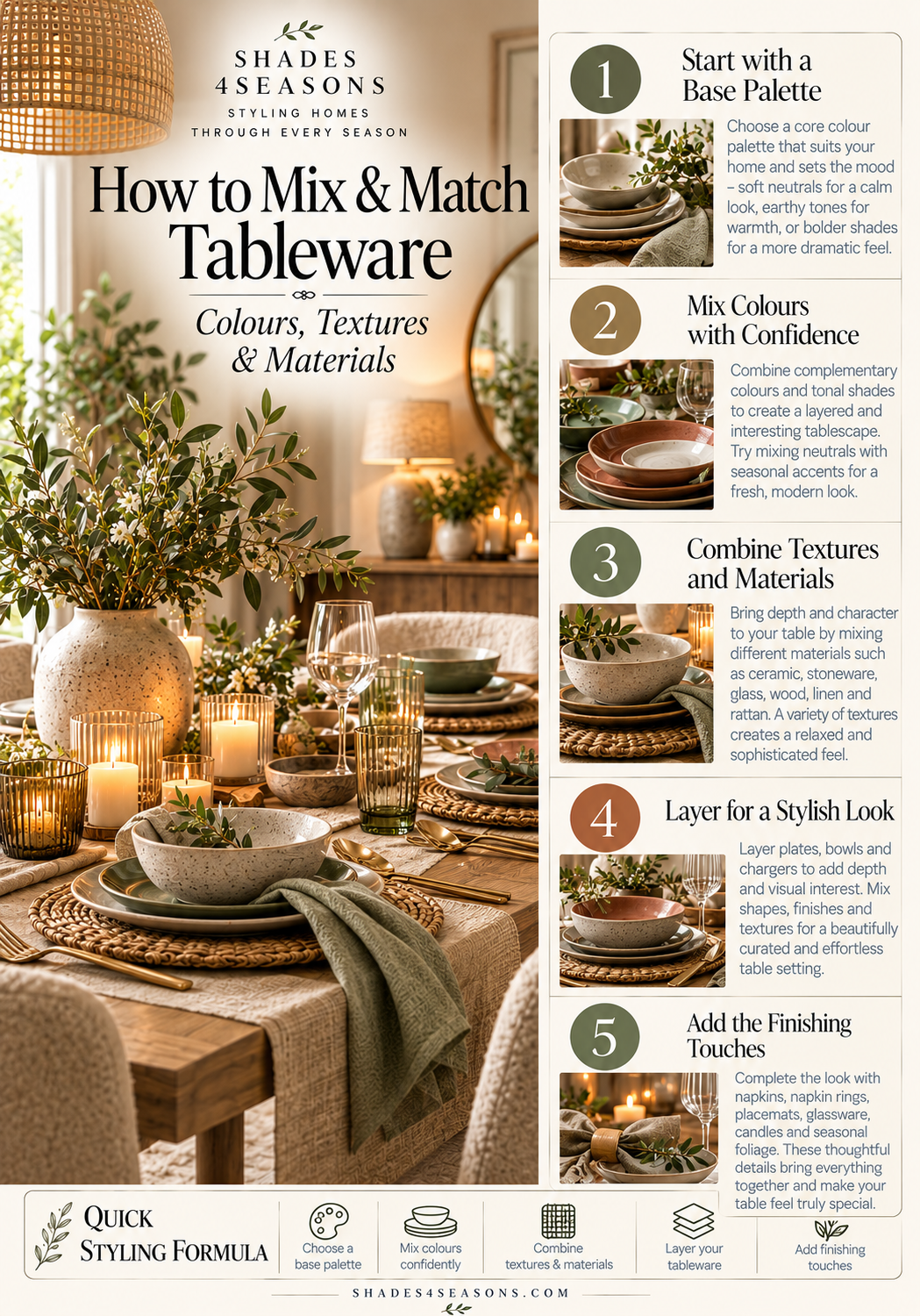 Guide on how to Mix and Match tableware using colours, textures and materials for a stylish dining setup