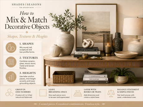 Guide on how to mix and match decorative objects for home styling with shapes, textures and heights