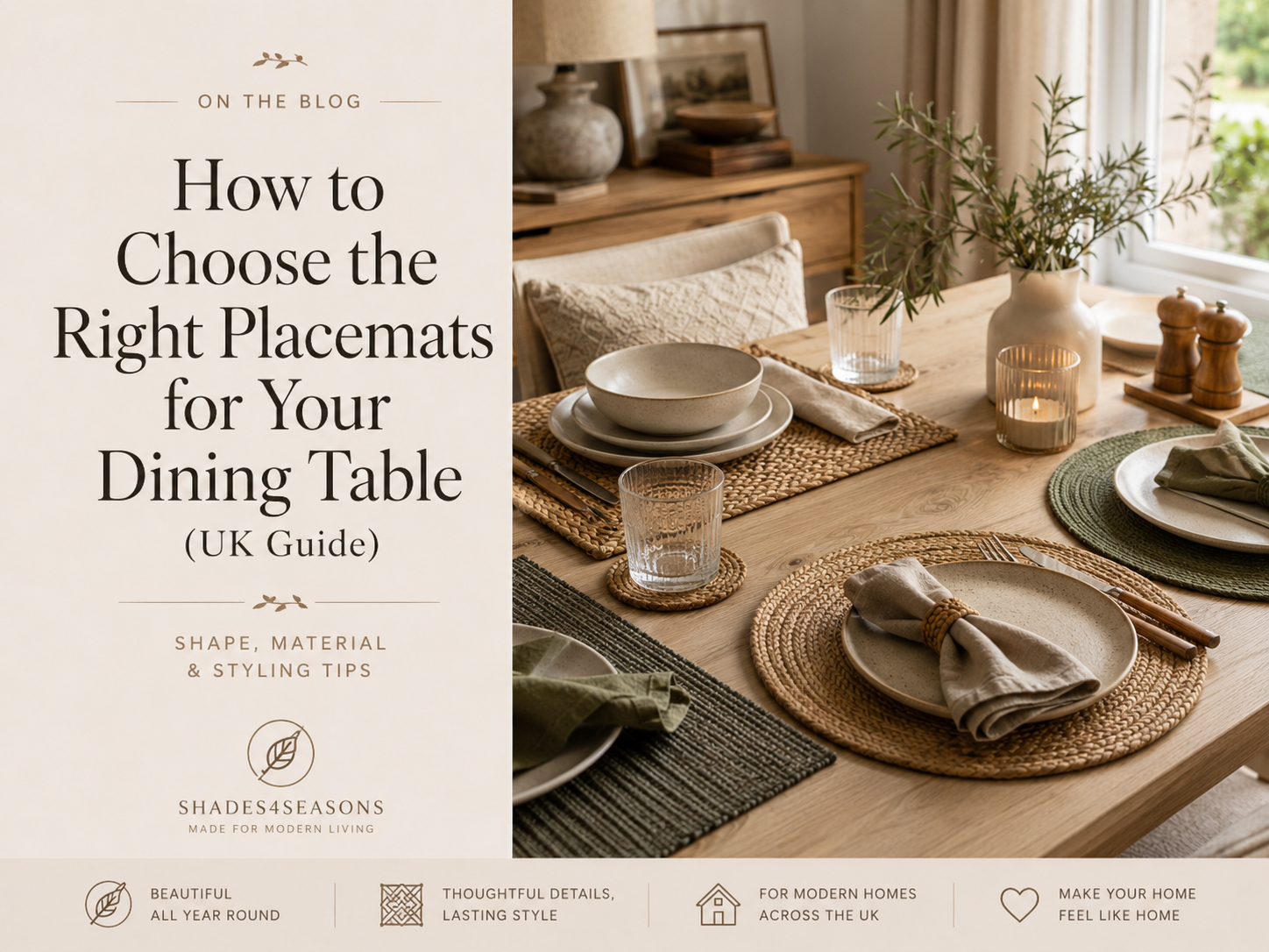 Guide on choosing the right placemats for your dining table including shape, material, and styling tips